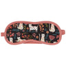 Catbloom sleep mask featuring floral cat design on black background, soft cotton for ultimate comfort.