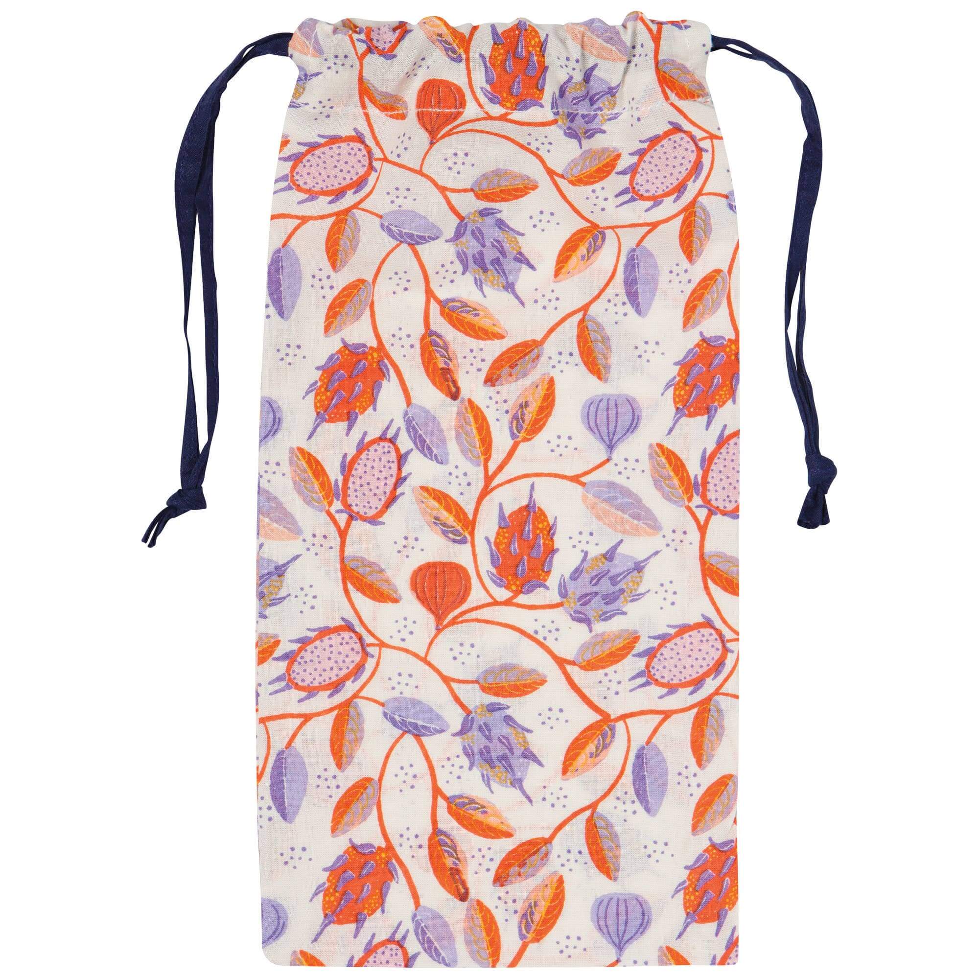 Ember Soft Cotton Sleep Mask storage bag with colorful floral design and drawstring closure.