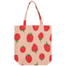 Berry Sweet Tote Bag featuring a playful strawberry pattern on a light background, perfect for daily essentials.