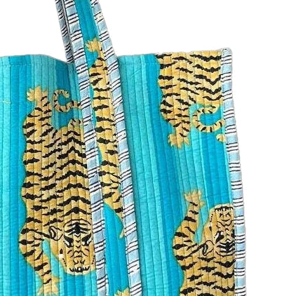 Cotton_Turquoise_Tiger_print_tote_bag_detail