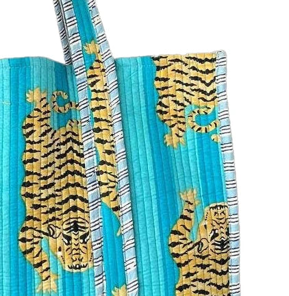 Cotton_Turquoise_Tiger_print_tote_bag_detail