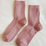 Pair of Classically ribbed, perfect height, breathable cotton blend yarn in soft dessert rose