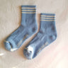 Pair of Girlfriend Socks is the cool crew in Parisian blue with three white stipes