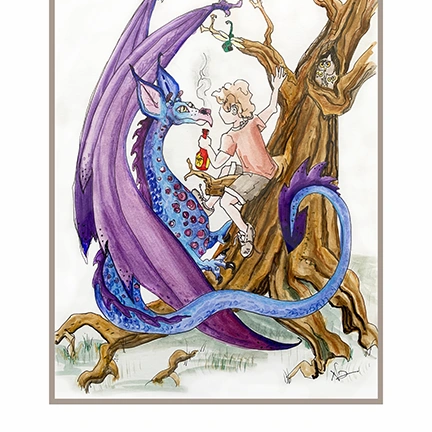 Joshua's Dragon teaching Dragon to breathe fire original drawing