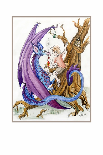 Joshua's Dragon teaching Dragon to breathe fire original drawing