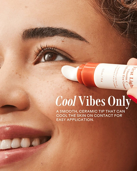 First Light Vitamin C + Caffeine Eye Cream by Three Ships with bright packaging and tube.