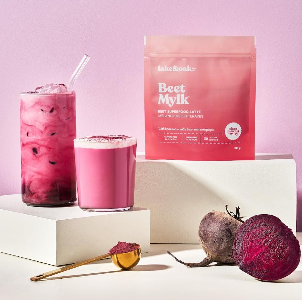 Assorted tea blends in compostable bags with natural ingredients, wellness teas by Lake & Oak on a white background.