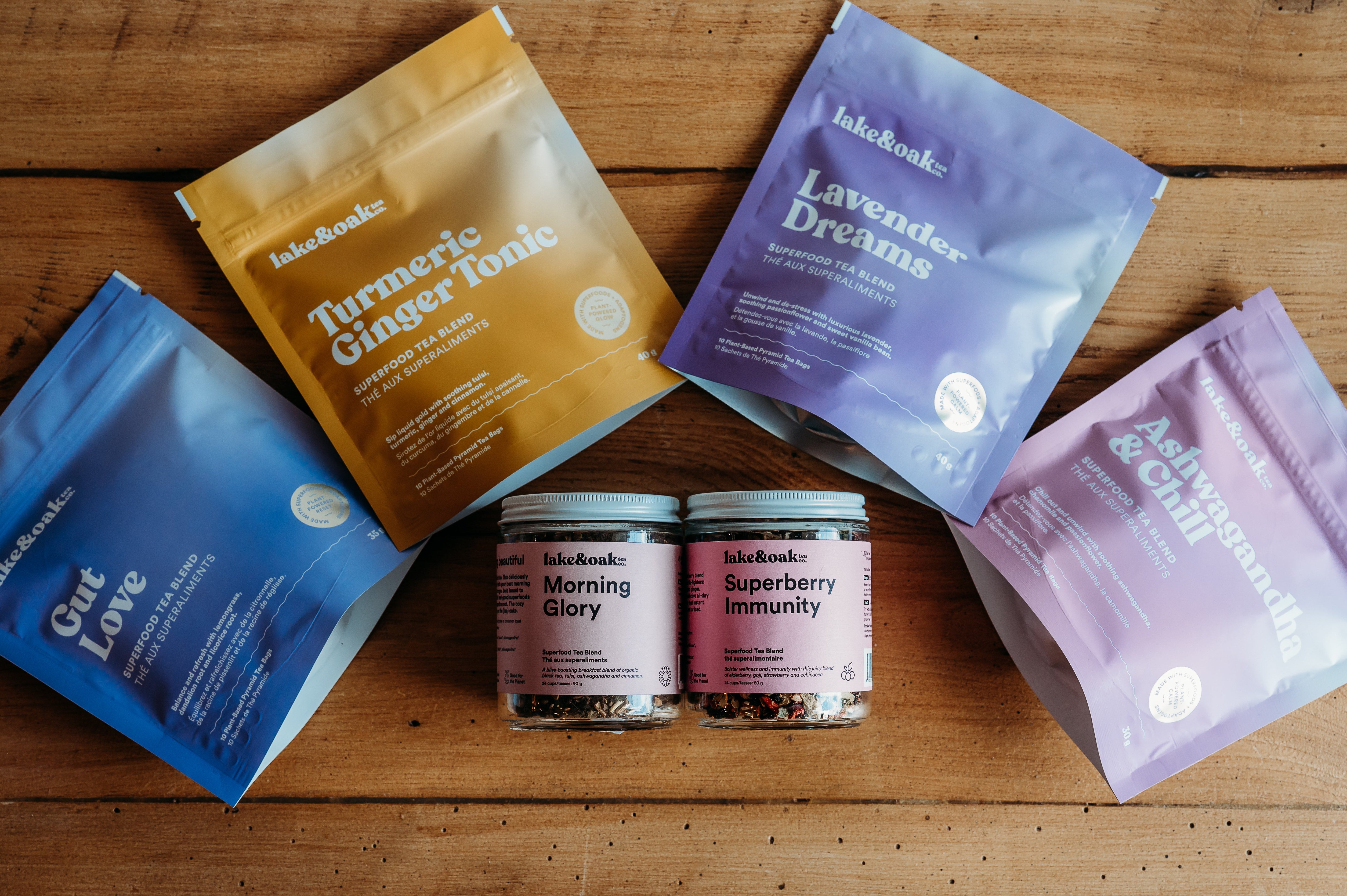 Love Local Products has wellness blends from Lake & Oak Tea -ashwagandha, matcha, and soothing lavender superfoods. 