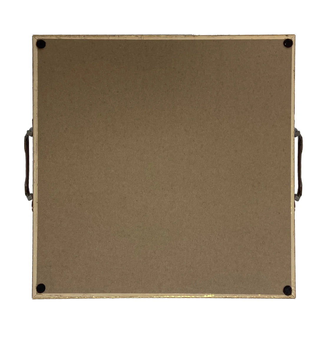 Brown cork bulletin board with metal brackets on a white background