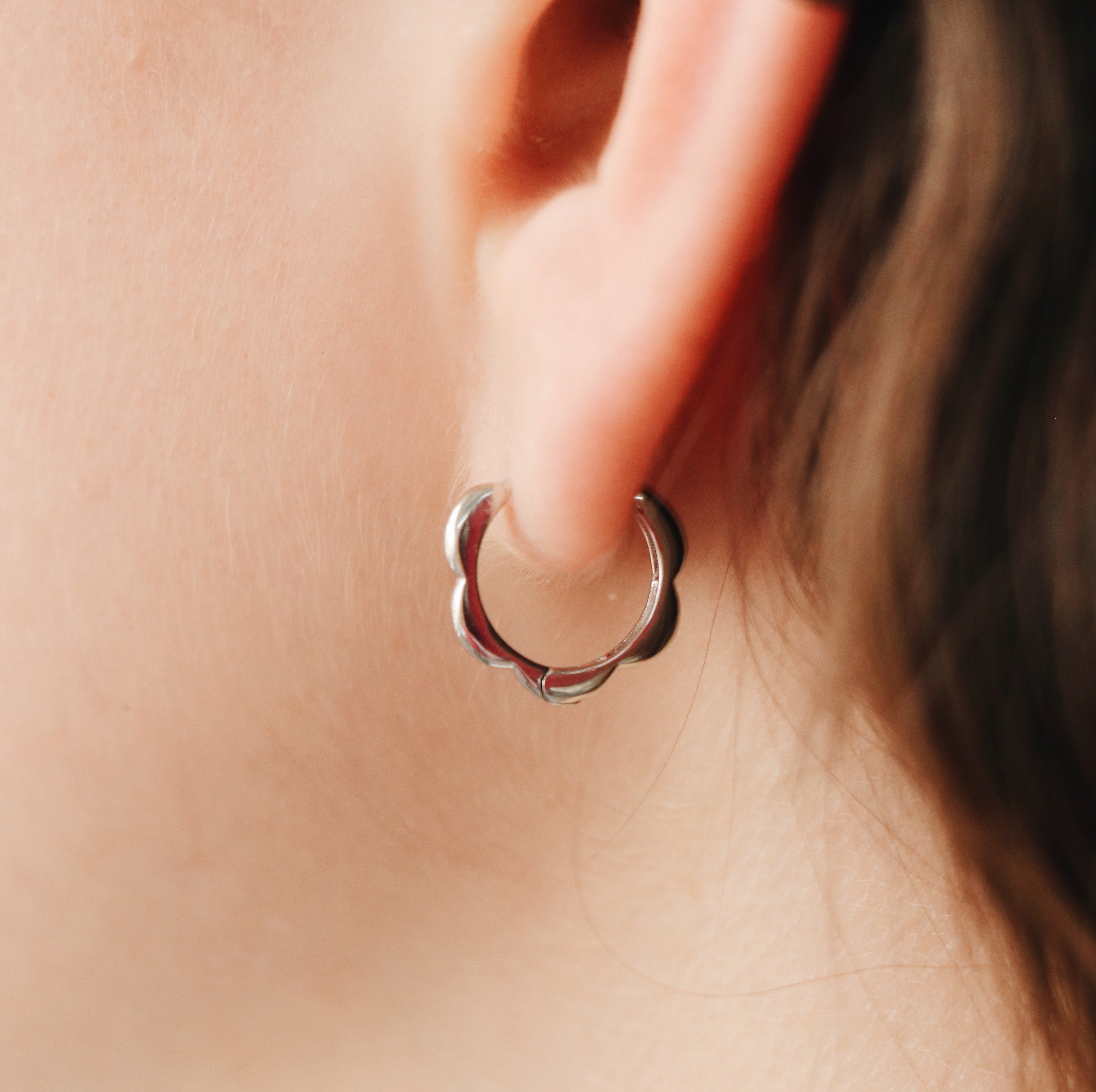 Hoop Earrings – Colia, Scalloped .925 Sterling Silver | HoraceJewelry side
