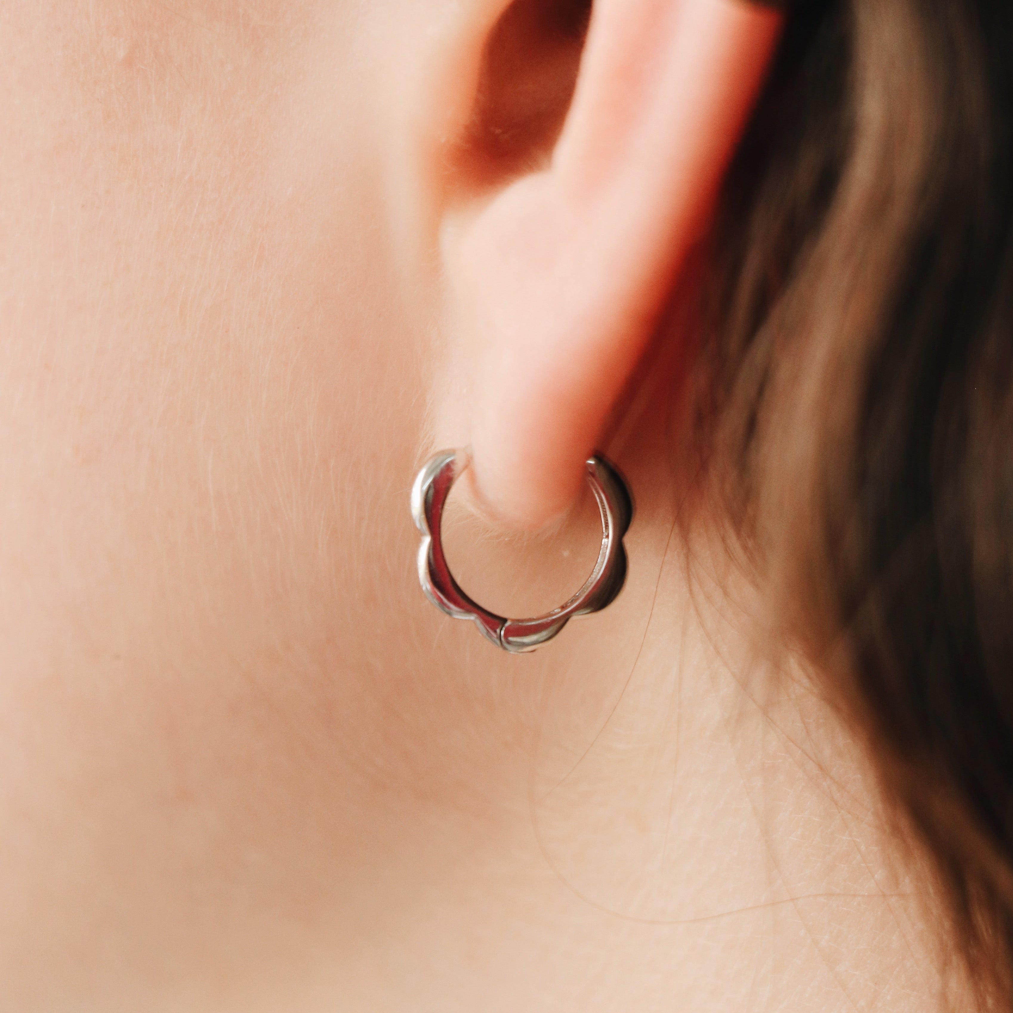 Hoop Earrings – Colia, Scalloped .925 Sterling Silver | HoraceJewelry side