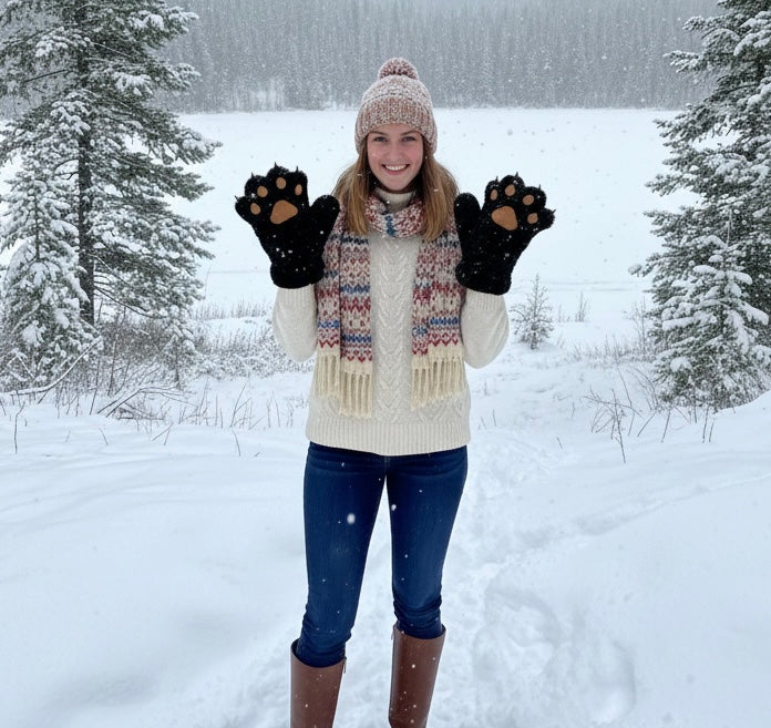 OldTribes Black Soft Plush Bear Paw Gloves – Cozy Winter Gloves