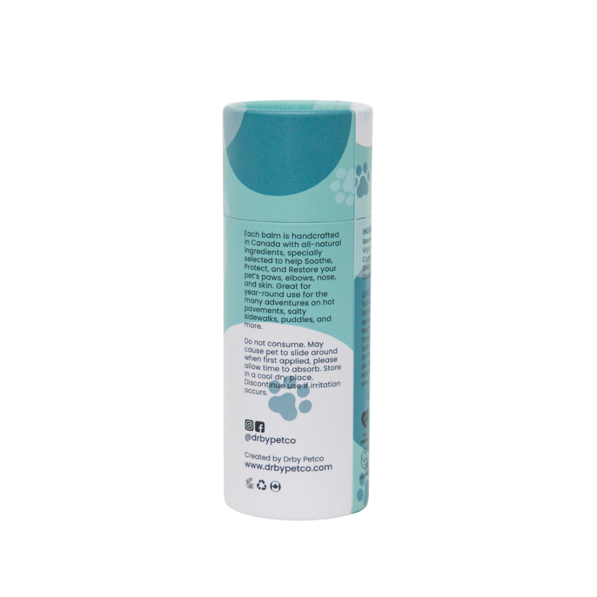 Drby Pet Co natural paw balm label 2