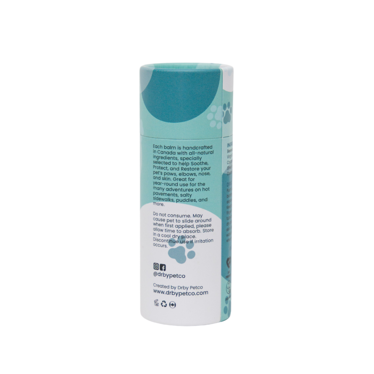 Drby Pet Co natural paw balm label 2