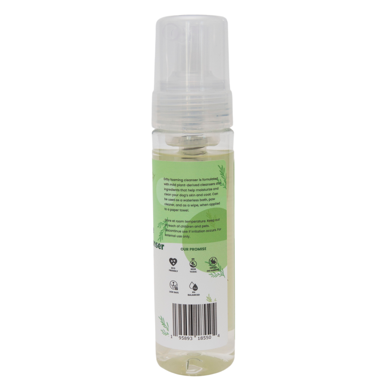 Drby Pet Co natrual rinse free foaming cleanser green label