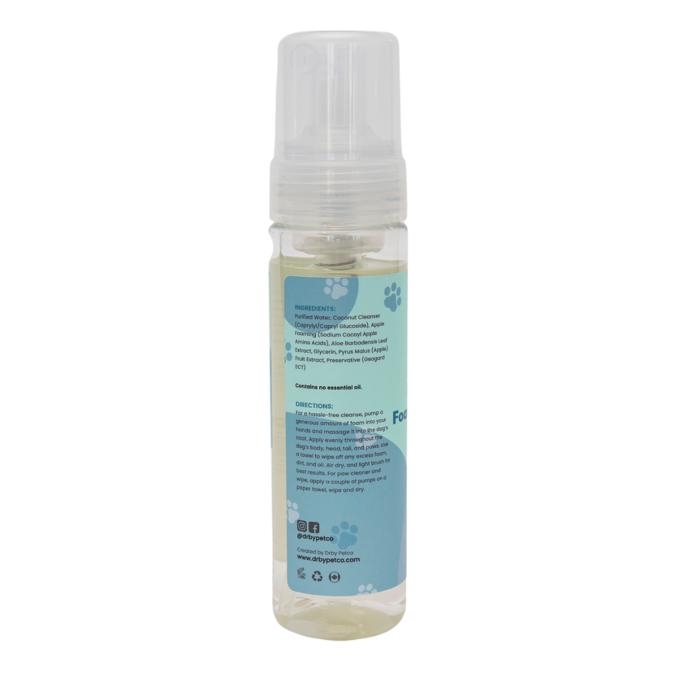 Drby Pet Co natrual rinse free foaming cleanser label 2