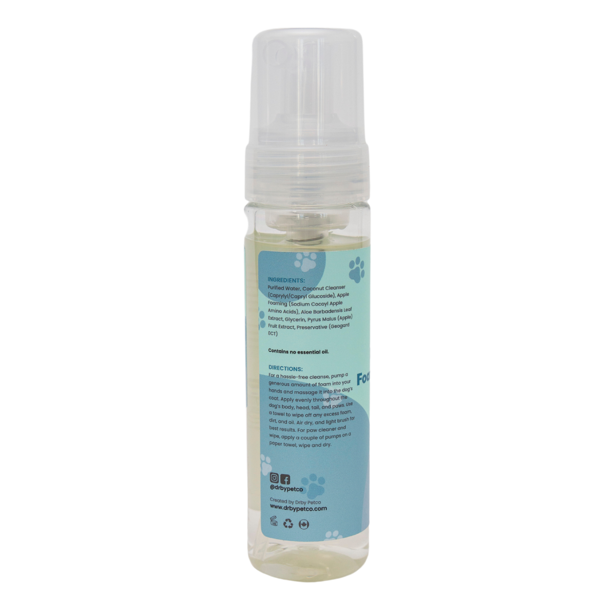 Drby Pet Co natrual rinse free foaming cleanser label 2