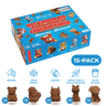 A blue box of Joseph's Discovery Hot Chocolate Bombs and Chocolat Chaud, a 15-pack, shown on a black background with flavor icons and chocolate bomb examples below.