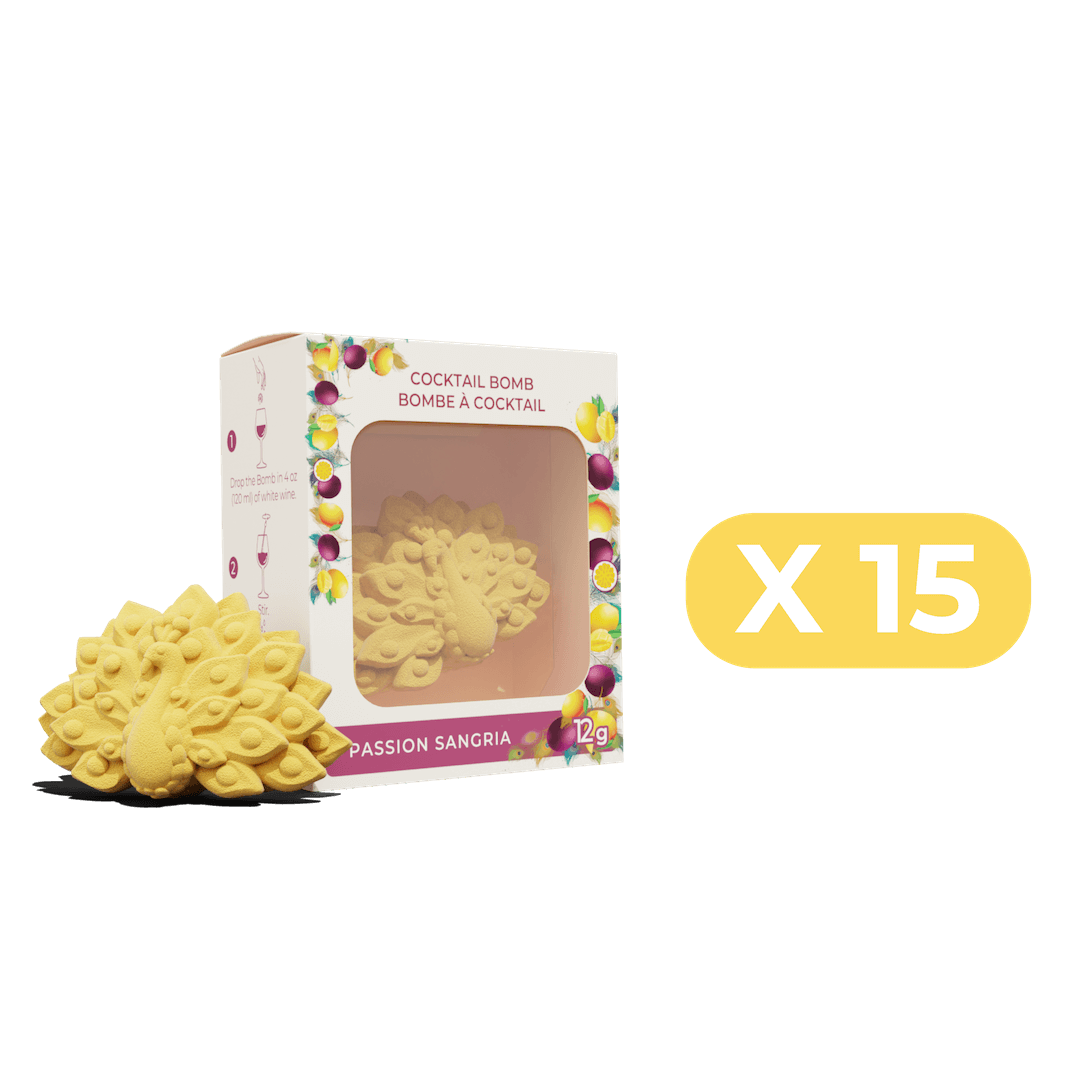 Yellow Posiedn Mocktail flavor bomb with packaging and 'X 15' label on a black background