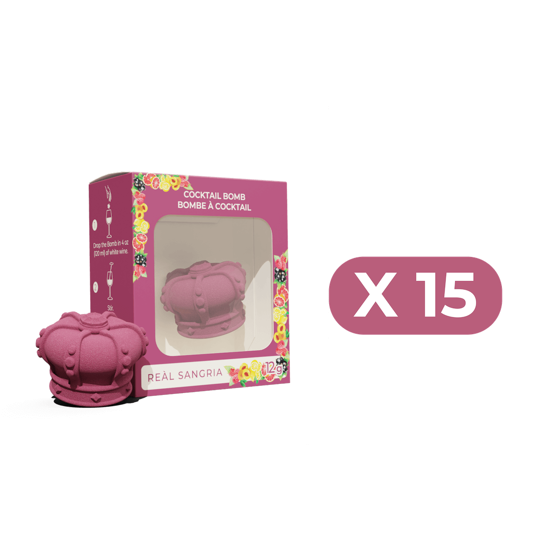 Pink cocktail bomb with packaging and 'X 15' label on a black background