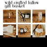 Collage of wild crafted tallow products on a wooden surface with 'wild crafted tallow gift basket' text.
