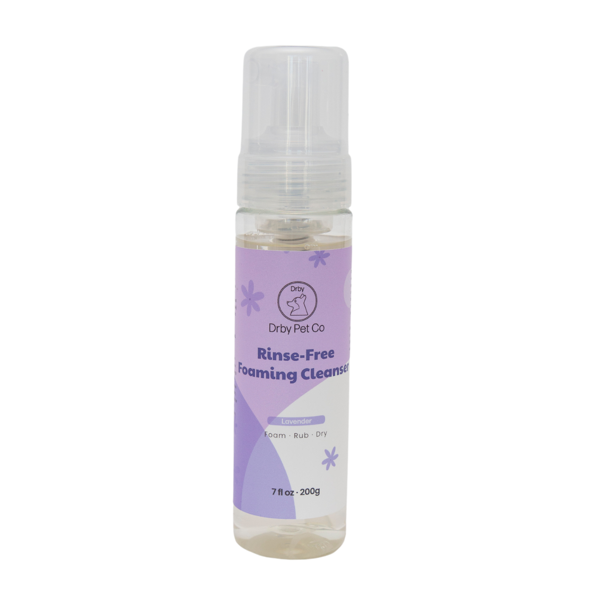 Bottle of Drby Pet Co Rinse-Free Foaming Cleanser on a white background