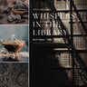 Collage of dried herbs and spices with a bookshelf background and 'Whispers in the Library' product name.