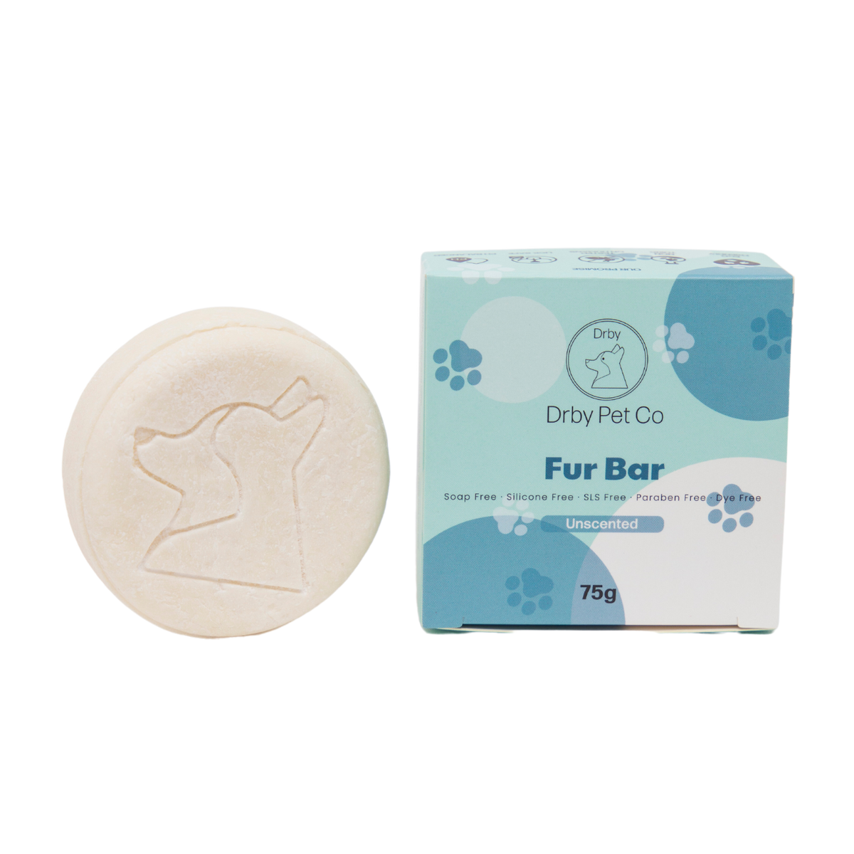Dog fur bar and packaging on a white background