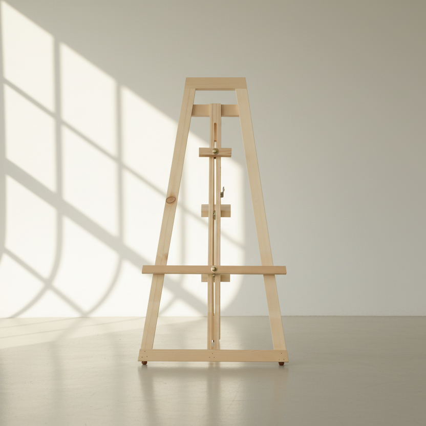 Wooden easel against a light background