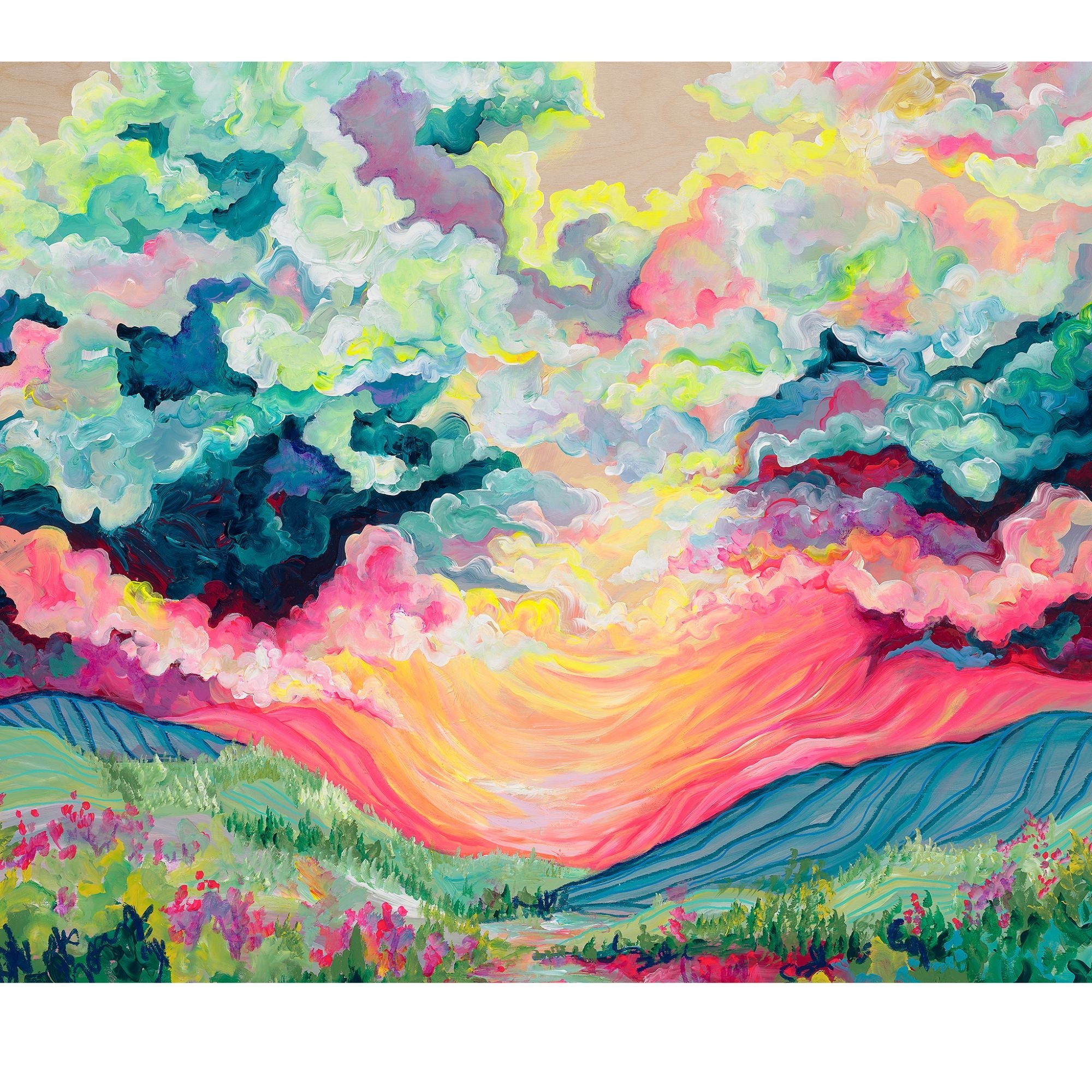Colorful abstract landscape painting with vibrant clouds and greenery Daybreak | 1000-Piece Puzzle for Adults