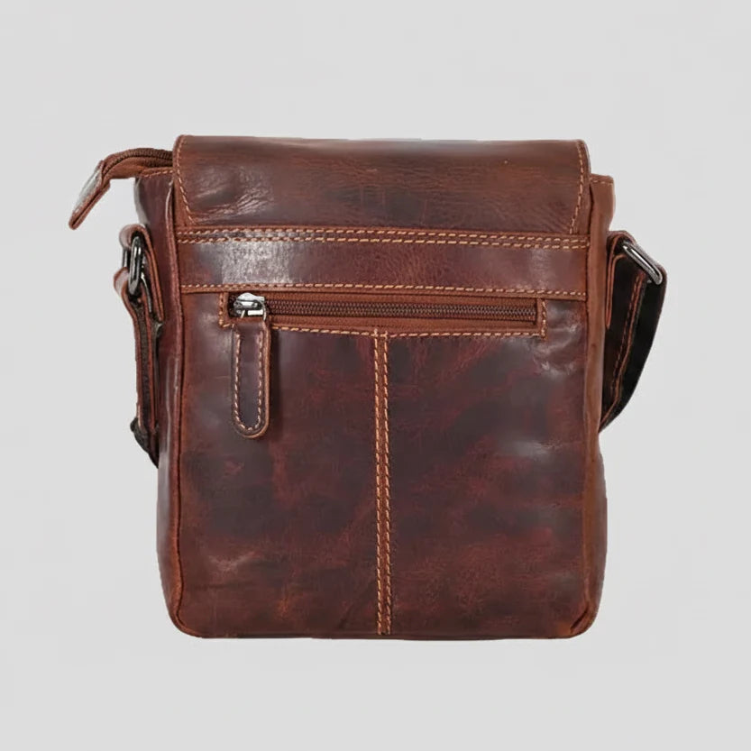 Greenwood Mini-Messenger Bag – Wax Pull-Up Leather Flap Over | Boutique of Leathers brown back