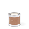 Candle in a metal tin labeled 'coffee cream' on a white background
