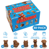 A 30-pack box of Discovery - Dreamworks hot chocolate cookies, featuring five different flavors (Original, Maple Érable, Caramel, French Vanilla, Dulce de Leche) with corresponding brown cookie shapes displayed below on a black background.