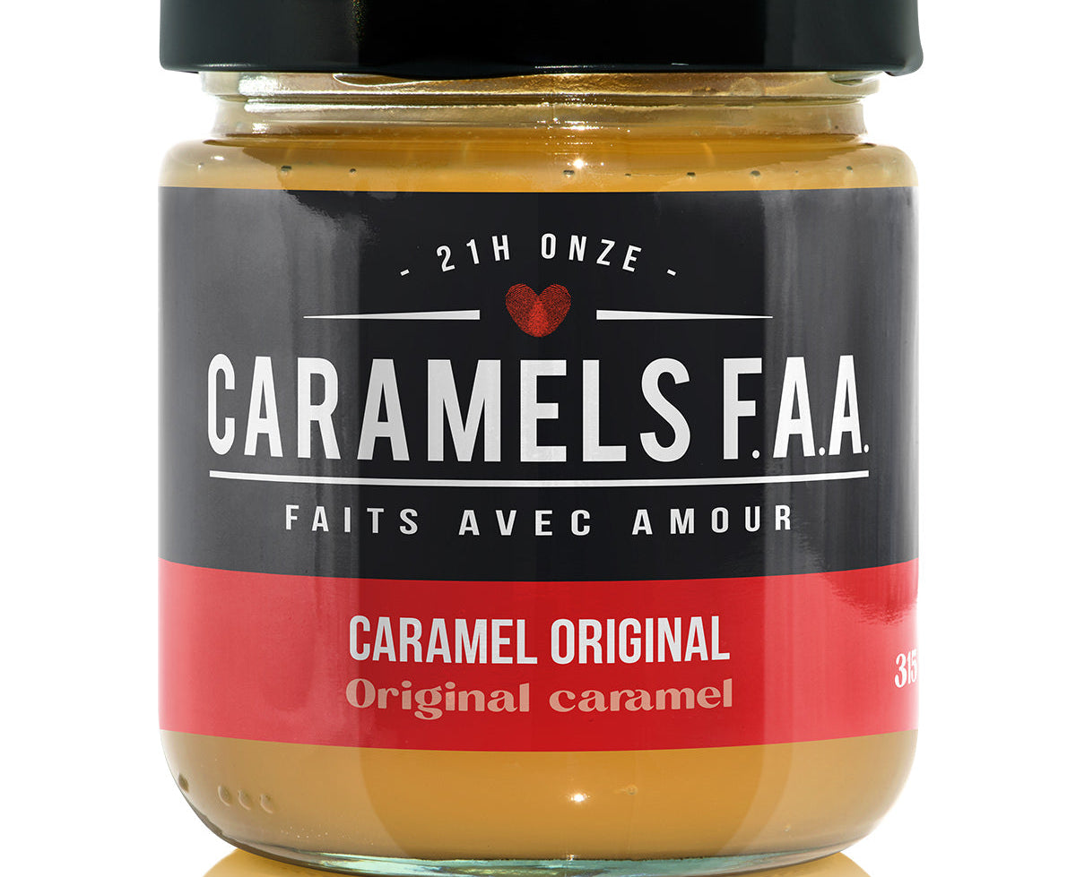 Jar of Caramels F.A.A. caramel on a white background