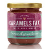Jar of Caramels F.A.A. caramel with a gold lid on a white background