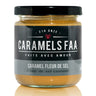Jar of Caramels F.A.A. caramel with a black lid on a white background
