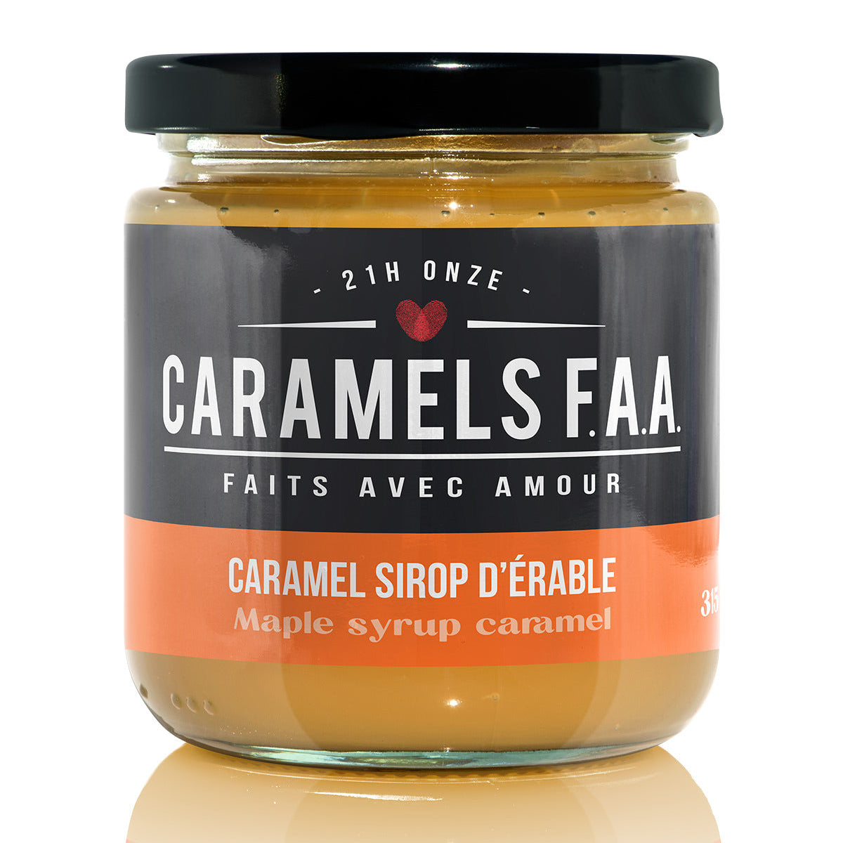 Jar of Caramels FAA maple syrup caramel on a white background