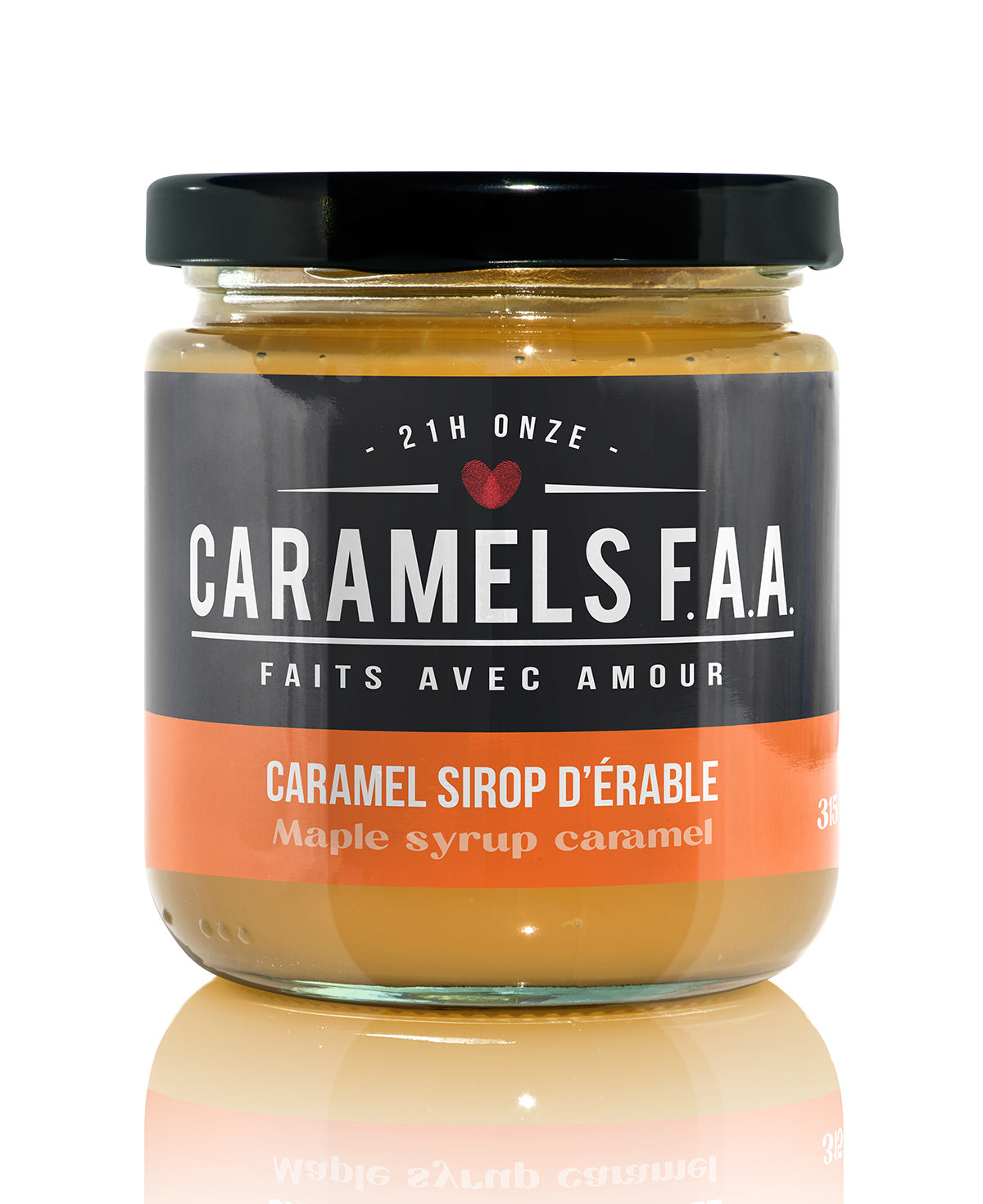 Jar of Caramels FAA maple syrup caramel on a white background