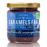 Jar of Caramels F.A.A. with a blue label and gold lid on a white background