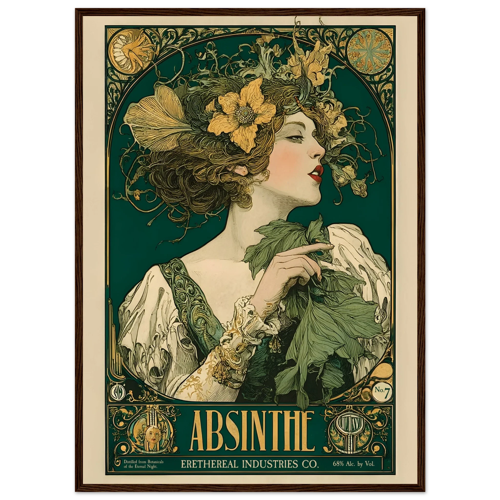 Vintage-style Absinthe poster with a woman and floral elements