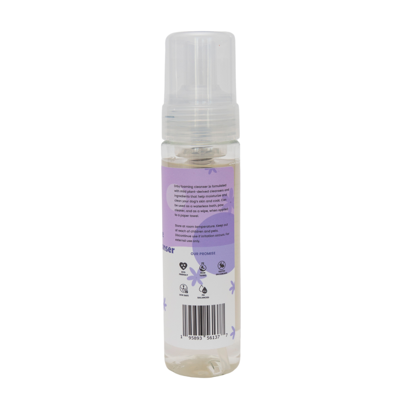 Drby Pet Co natrual rinse free foaming cleanser label