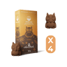 Chocolate owl figurines with packaging on a black background