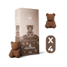 Box of chocolate bears with three bears displayed on a black background