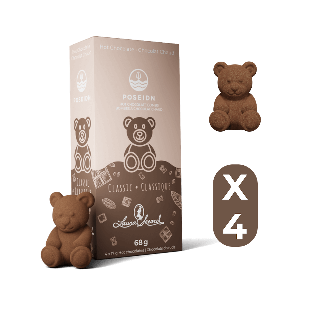 Box of chocolate bears with three bears displayed on a black background