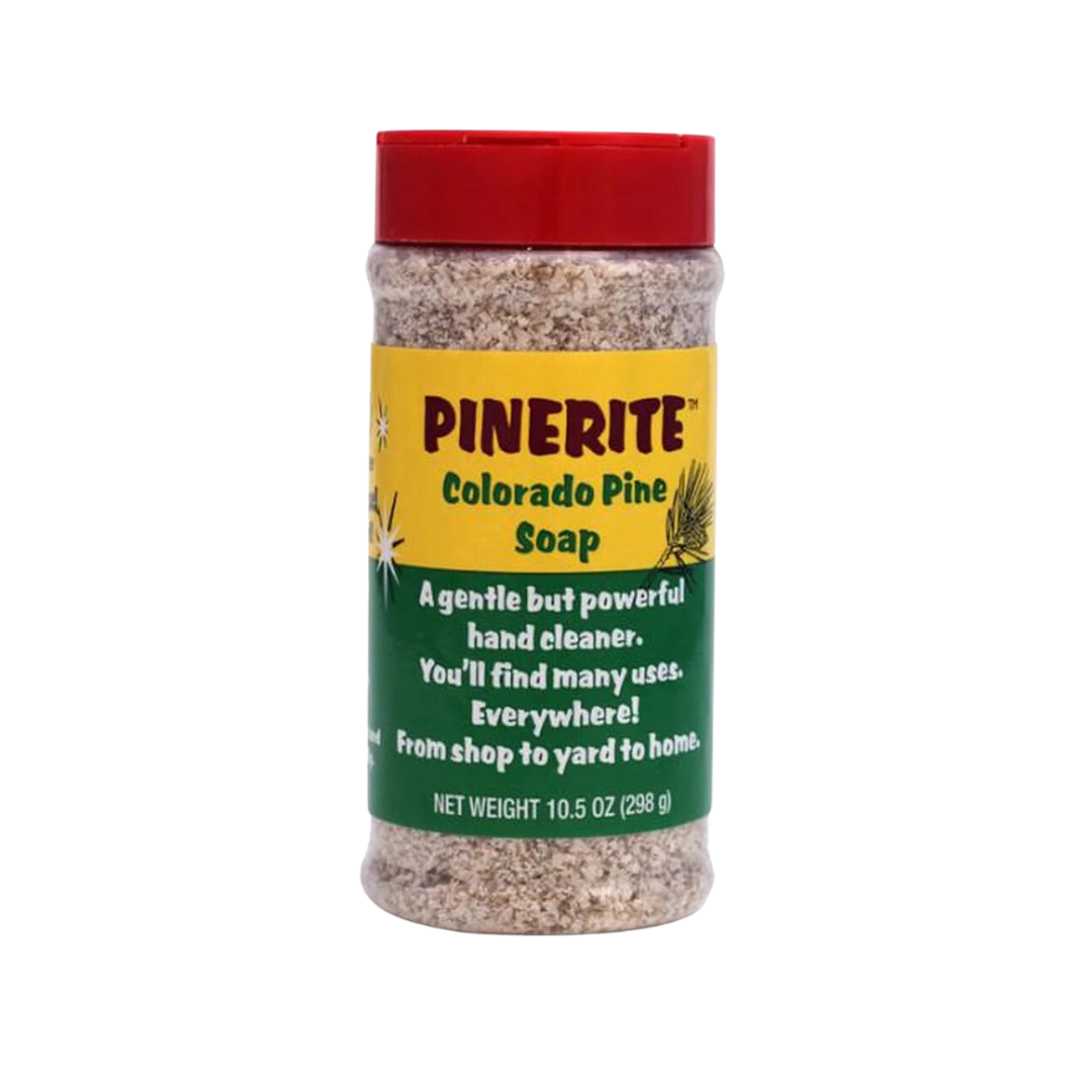 Pinerite Colorado Pine Soap container with red lid on a white background