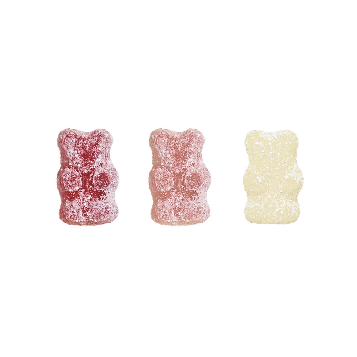 Three gummy bear candies on a white background