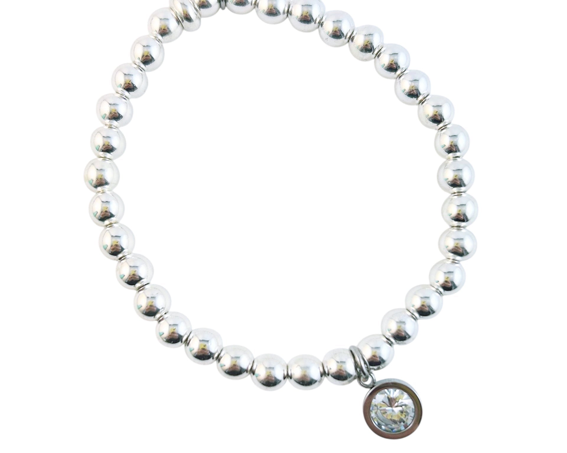 Silver hematite beaded bracelet with a round charm