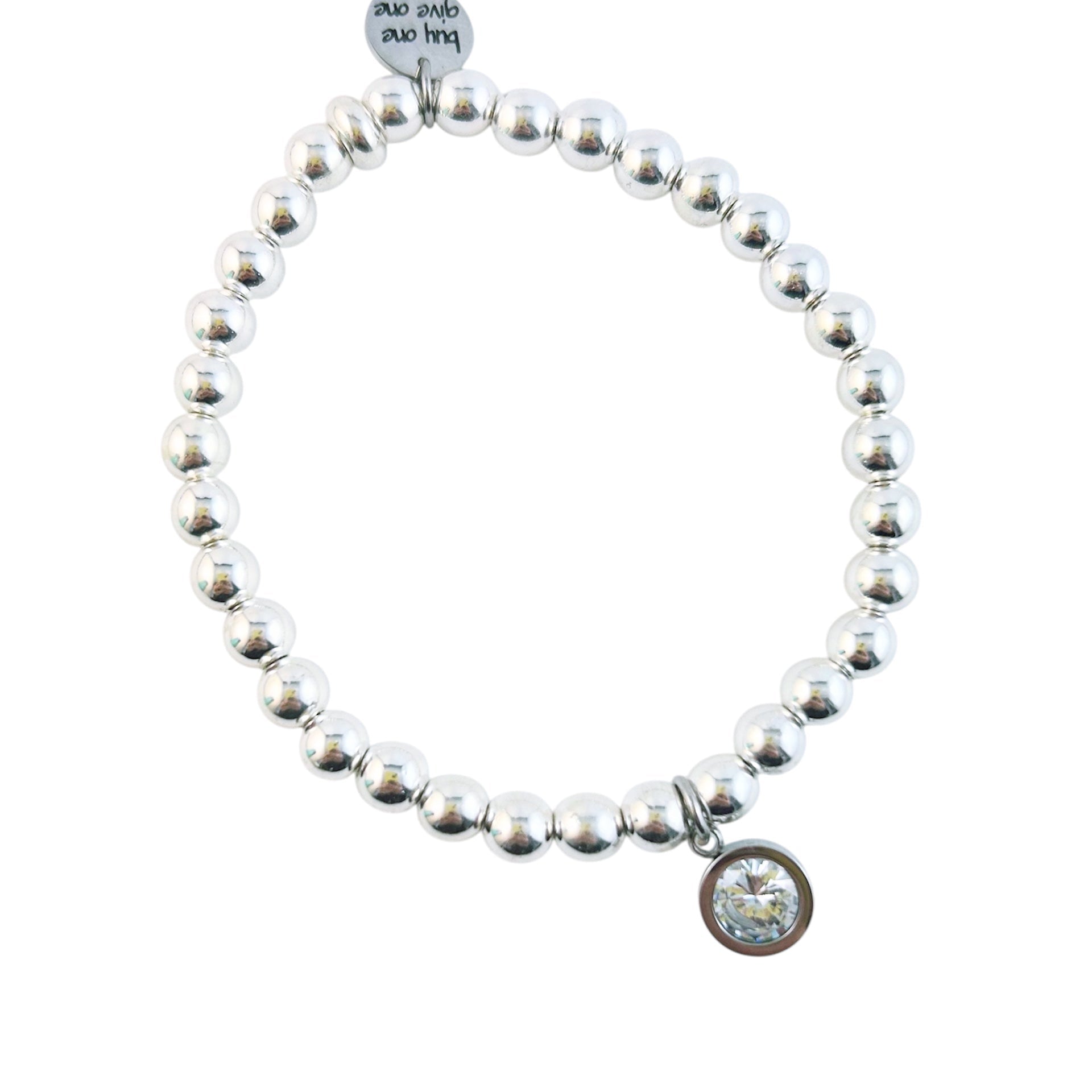 Silver hematite beaded bracelet with a round charm