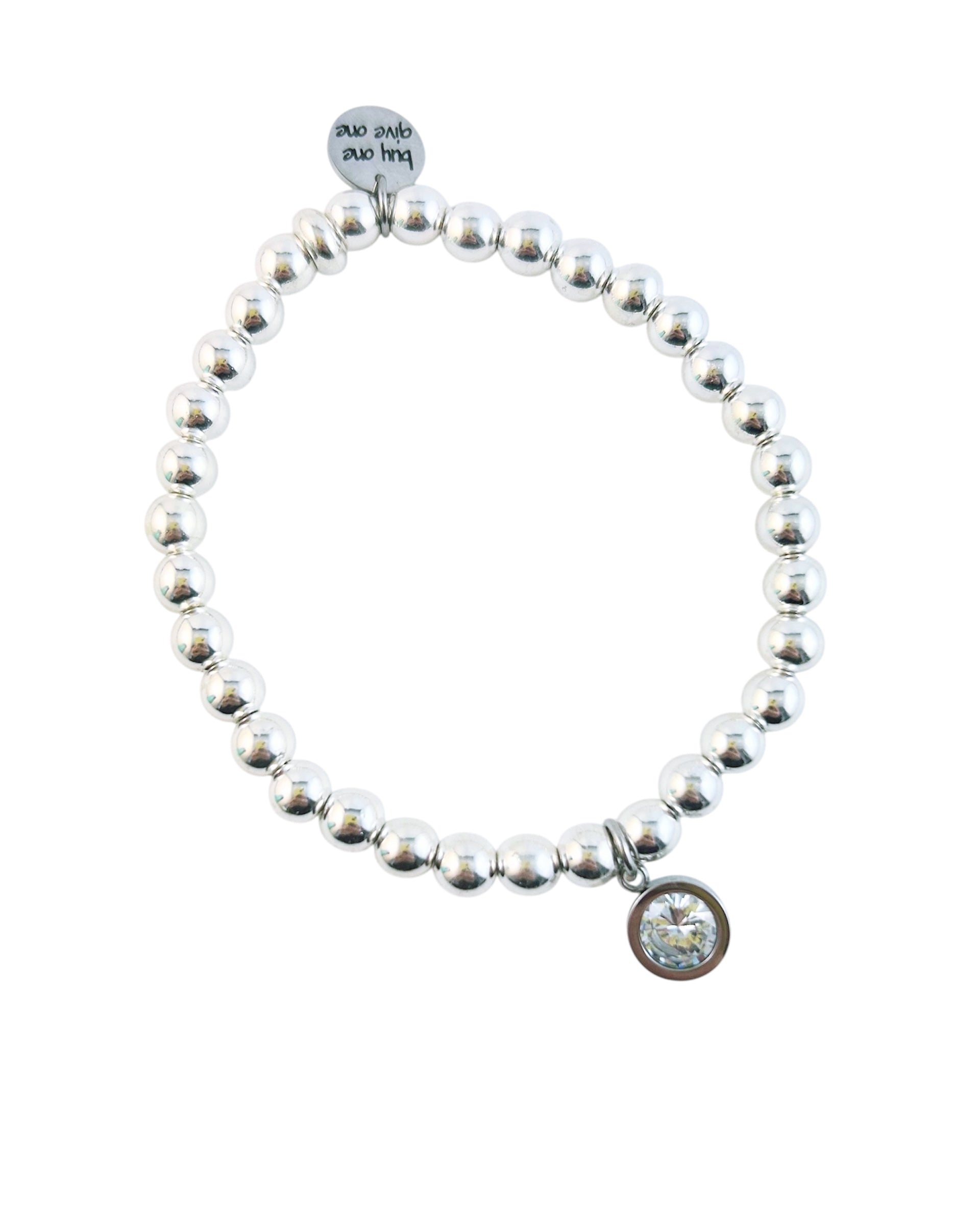 Silver hematite beaded bracelet with a round charm