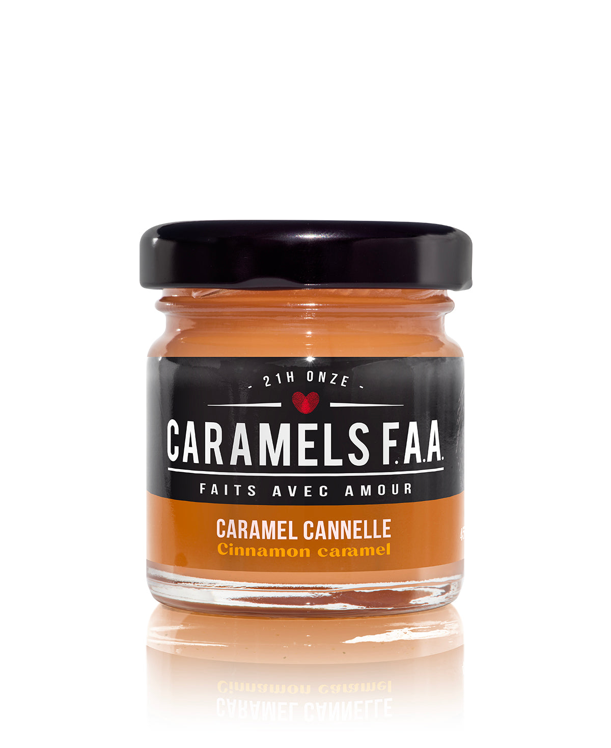 Jar of Caramels F.A.A. cinnamon caramel on a white background